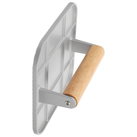 LOLIPPYY Silver Aluminium Alloy Burger Patty Maker for Home Use with Comfortable Wood Handle and Smooth Edges