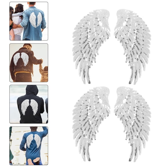LOLIPPYY Silver Angle Wing Patches for Jackets Sequin Ironon Applique DIY Clothes Supply for Decor 2 Pairs
