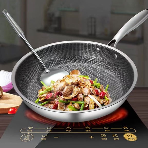 LOLIPPYY Silver Honeycomb Nonstick Frying Pan Stainless Steel Skillet for Easy Flipping and Low Oil Cooking