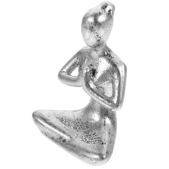 LOLIPPYY Silver Resin Thinker Statue Decorative Abstract Sculpture for Home Use Elegant Yoga Pose 7.5 x 4.5 Inches