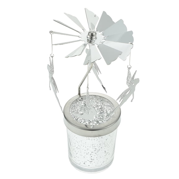 LOLIPPYY Silver Rotating Windmill Candle Holder with Reflective Decorations for Elegant Wedding and Holiday Home Decor