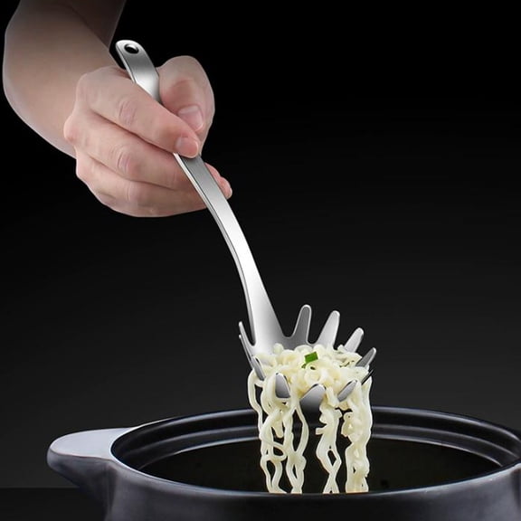 LOLIPPYY Silver Stainless Steel Spaghetti Spoon for Noodles Ramen Kitchen Use Easy to Clean 304 Metal 11.8 Inches