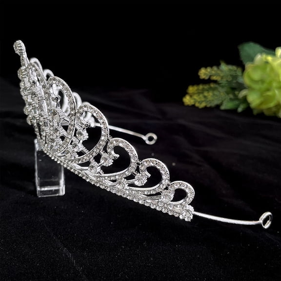 LOLIPPYY Silver Wedding Crown with Rhinestones Elegant Bridal Hair Accessory for Banquets