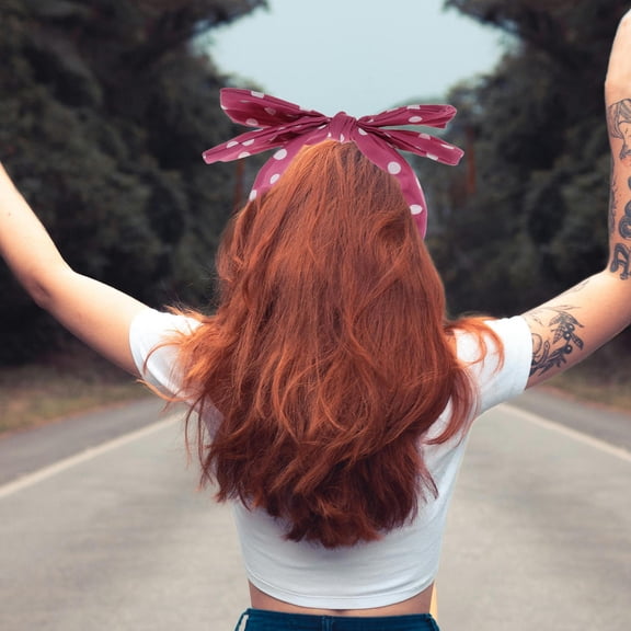 LOLIPPYY Simple Cute Pink Bow Headband Wide Wire Hair Wrap with Polka Dot Design
