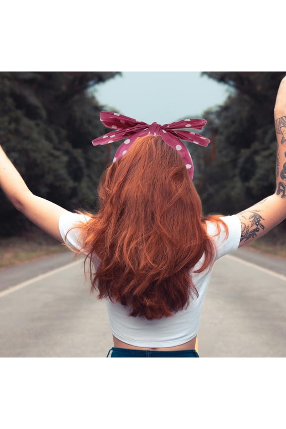 Simple Cute Pink Bow Headband Wide Wire Hair Wrap with Polka Dot Design