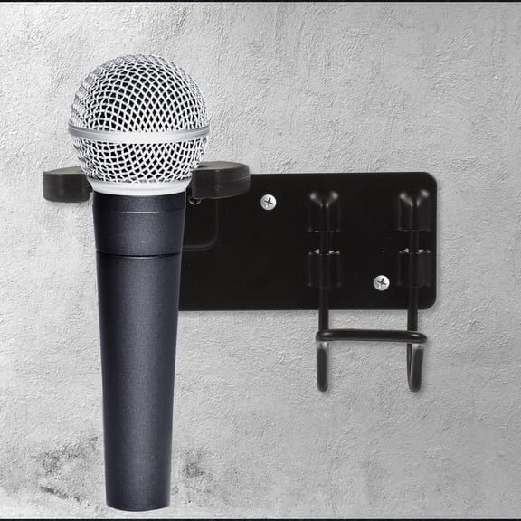 LOLIPPYY Simple Design Metal Microphone Holder Wall-Mounted Mic Rack for Neat Storage Black
