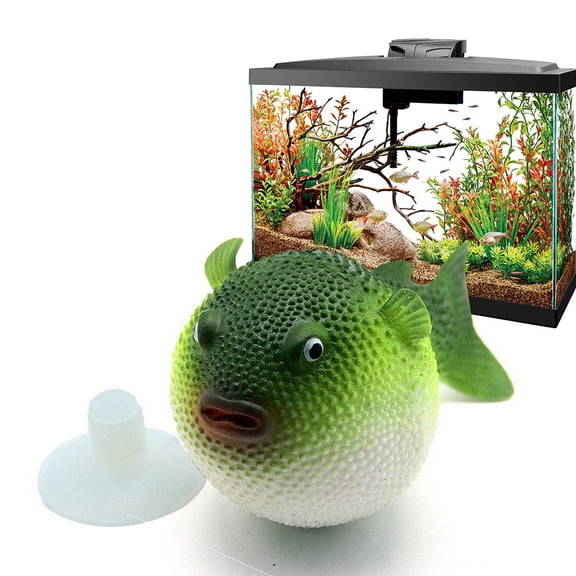 LOLIPPYY Simulation Puffer Fish Aquarium Decoration in Green Silicone for Safe and Lifelike Fish Tank Display