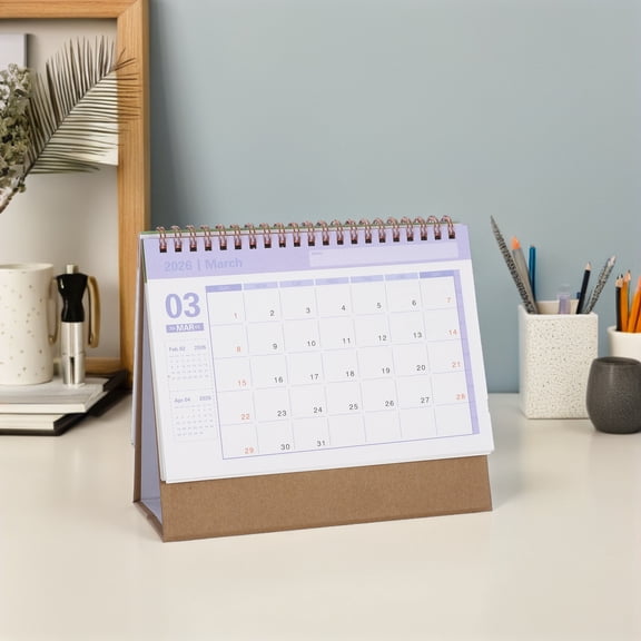 LOLIPPYY Small Brown 2026 Standing Desk Calendar Foldable Minimalist Design for Home Office Use