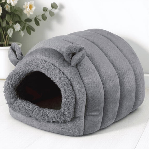 LOLIPPYY Small Pet Bed Grey Hamster Hideout with Comfortable Warm PP Cotton Material