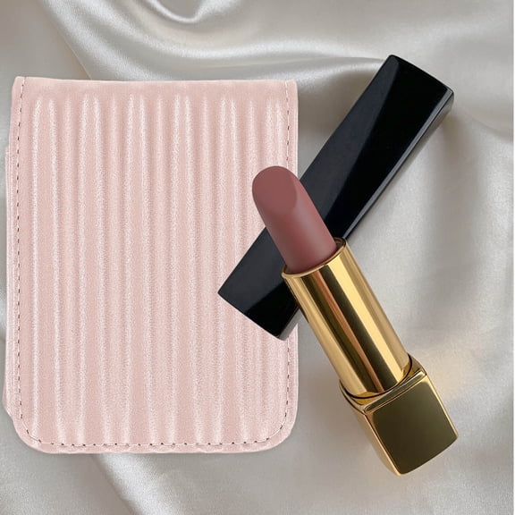 LOLIPPYY Small Pink Cosmetic Bag for Purse with Lipstick Case and Convenient Mirror