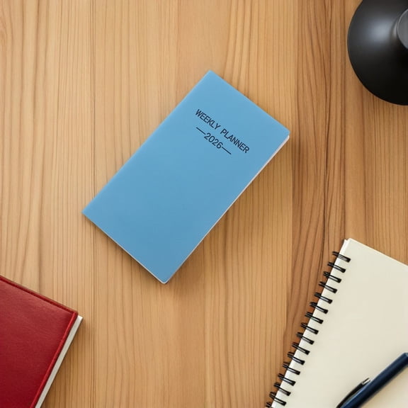 LOLIPPYY Small Planner Portable Weekly Notepad with Sky-blue PU Cover for Personal Use Travel 1Pack