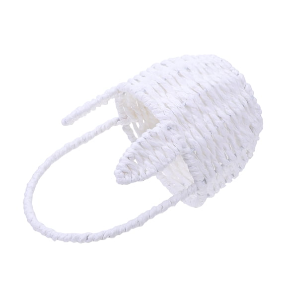 LOLIPPYY Small White Handwoven Paper Rope Bunny Basket with Handle for Storage and Easter Decor