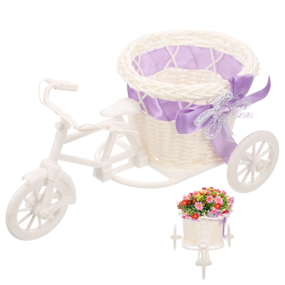 LOLIPPYY Small White Woven Storage Basket with Tricycle Design for Home Party Use