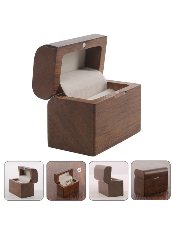 Durable Light Brown Wooden Ring Case with LED Light for Special Wedding Proposals