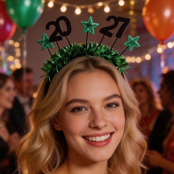 LOLIPPYY Soft Elastic Green New Year Hairband 2027 Star Design Ideal for New Years Eve Celebrations