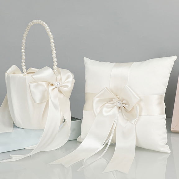 LOLIPPYY Soft White Ring Pillow for Wedding Ceremony Decorative Bowknot Ring Holder