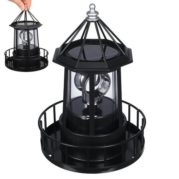 LOLIPPYY Solar Lighthouse Lamp Black Rotating Outdoor Garden Decor with Solar Panel Lighting