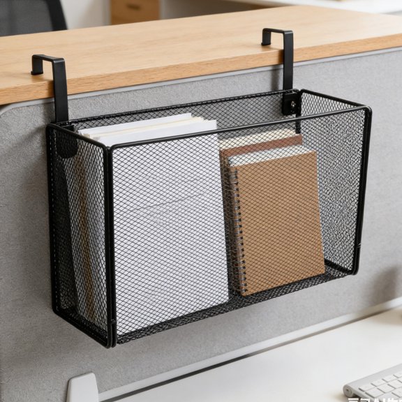 LOLIPPYY Space Optimizing Desktop Storage Organizer Black for Office with Over Partition Hooks
