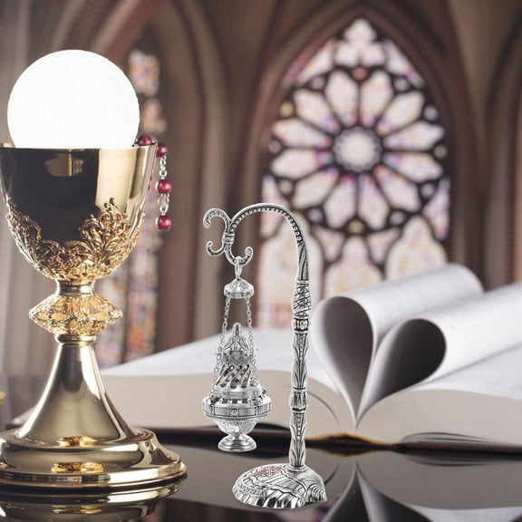 LOLIPPYY Space Saving Silver Cross Censer for Home, Church, and Office Incense Use