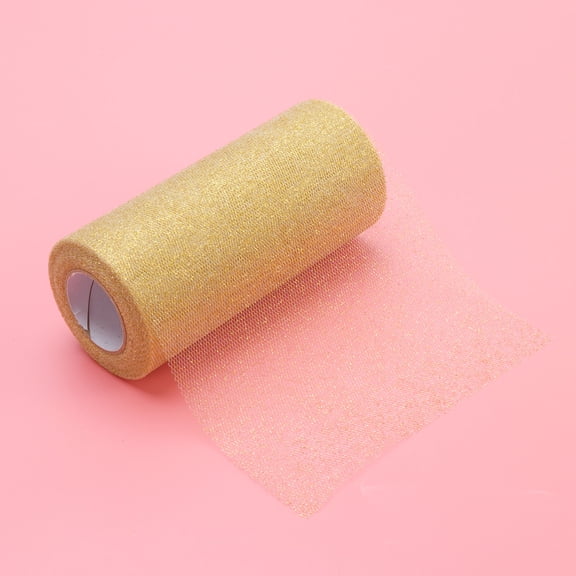 LOLIPPYY Sparkling Gold Tulle Ribbon Roll Glitter Shimmer Coated for Wedding DIY Decoration