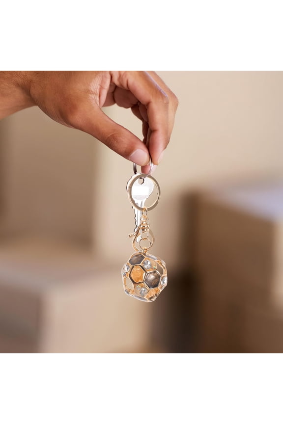 Sports Fan Soccer Metal Keyring with Dazzling Rhinestone and Lightweight Design