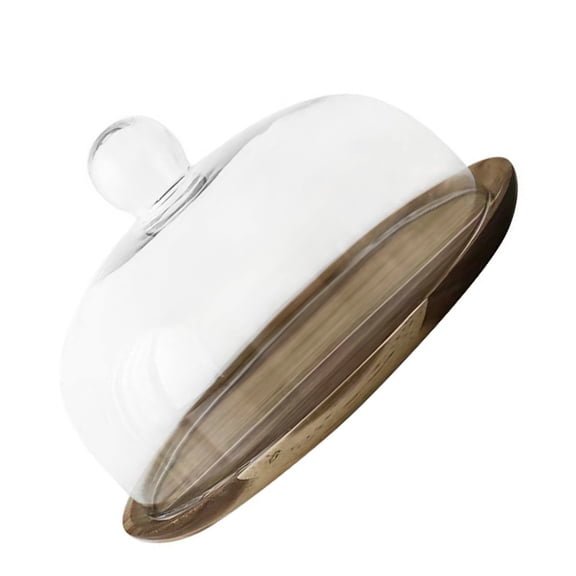 LOLIPPYY Square Cake Display Plate Wood Storage with Glass Dome 1Pack