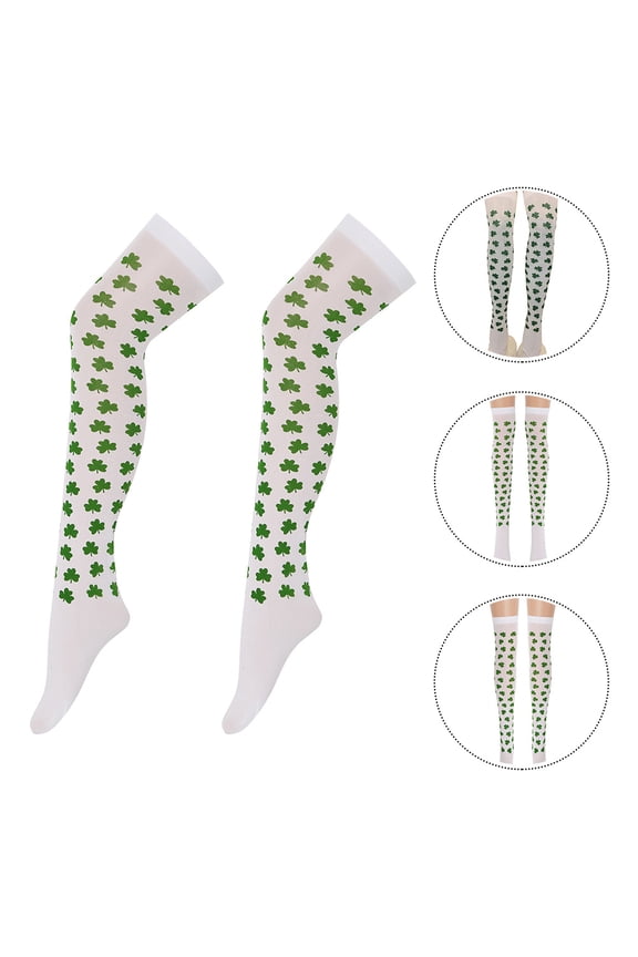 Women's Over Knee Socks with St. Patrick's Day Lucky Pattern, Nylon, 1 Pair for Daily Wear