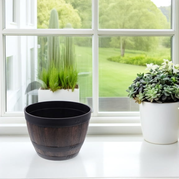 LOLIPPYY Stable Plastic Plant Barrel with Retro Imitation Wood Grain for Garden and Storage