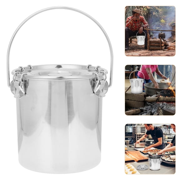 LOLIPPYY Stainless Steel Bucket With Lid 2pcs Handle Camping Fire Extinguisher Beer Compost Milk Container Insulated Ice Leaf Bucket