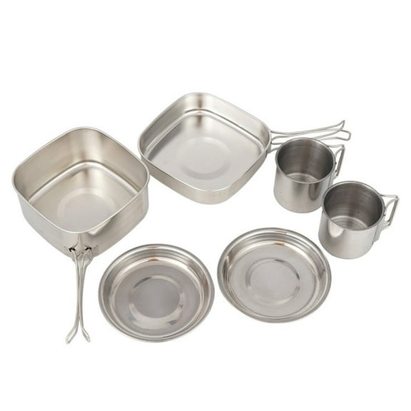 LOLIPPYY Stainless Steel Camping Cookware Set for Outdoor Cooking with Pot, Frying Pan, Plates, and Cups in