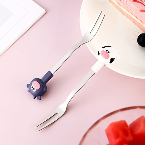 LOLIPPYY Stainless Steel Fruit Fork Set Cartoon Design for Home Use with Holder 10.5 cm
