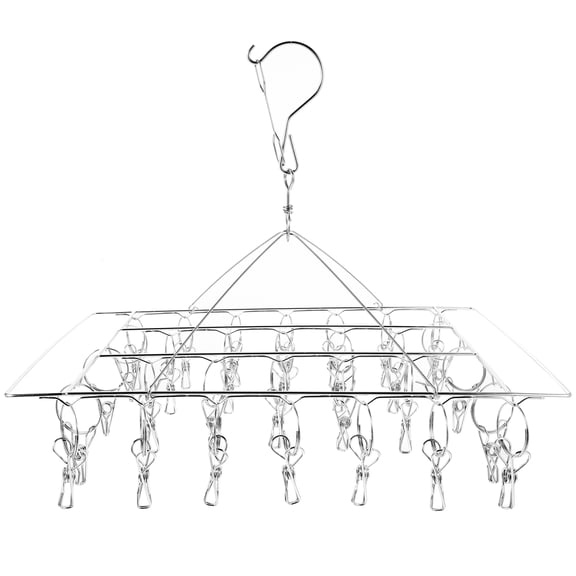 LOLIPPYY Stainless Steel Hanging Drying Rack with 30 Clips for Socks, Underwear, - Laundry Organizer