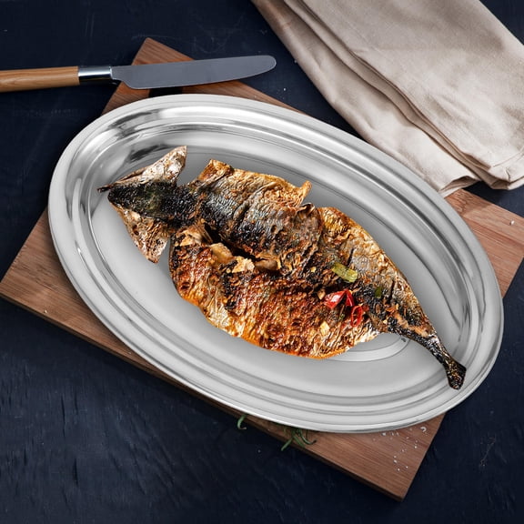 LOLIPPYY Stainless Steel Oval Serving Platter Metal Dishes For Family Gatherings 1Pack