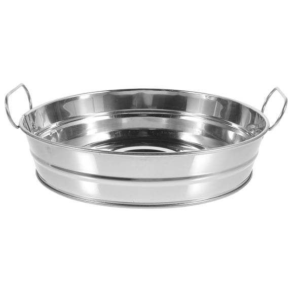 LOLIPPYY Stainless Steel Round Dinner Plate with Handles, Serving Dish Tray for Home and Kitchen Use
