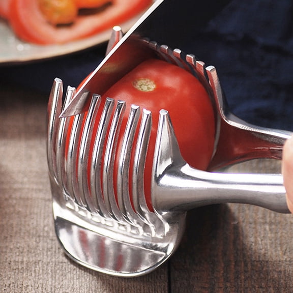 LOLIPPYY Stainless Steel Tomato Slicer for Home Kitchen Fruit Cutter Plated Silver Easy Safe Use