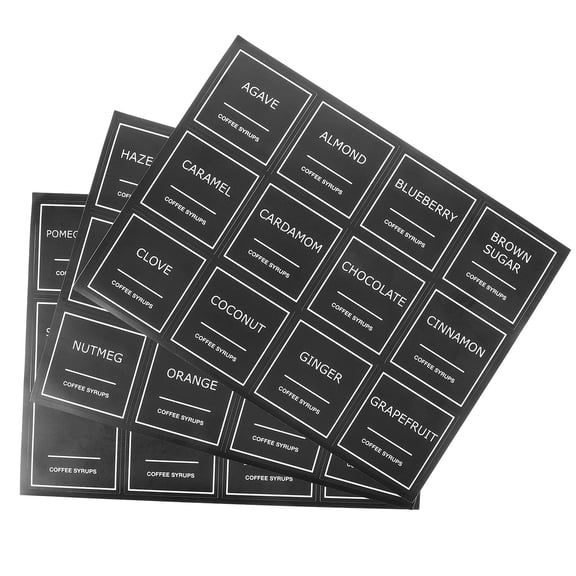 LOLIPPYY Sticky Black Coffee Syrup Labels for Kitchen Containers with Waterproof Design