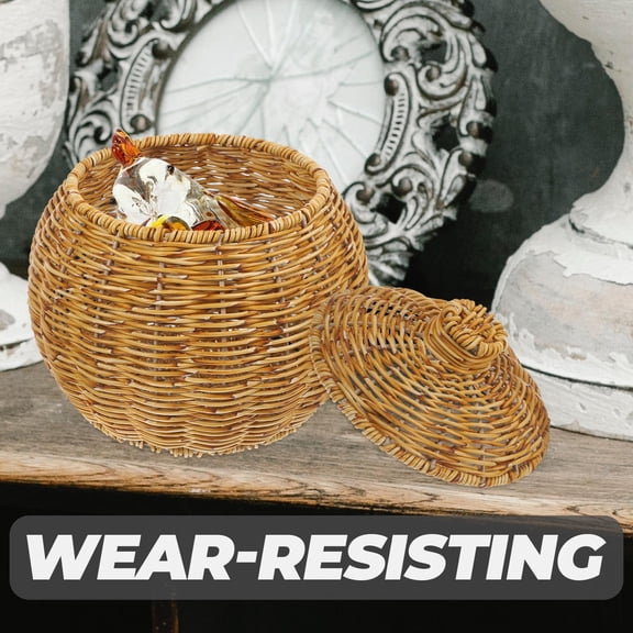 LOLIPPYY Storage Basket with Lid Light Brown Woven Plastic Decorative Multi Function Organizer for Home