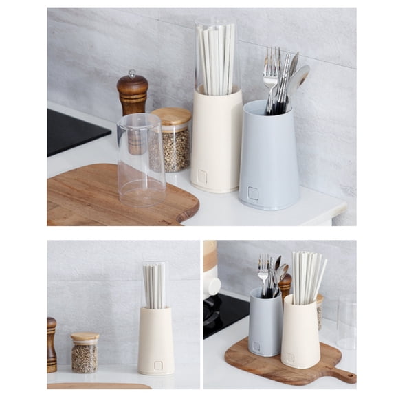 LOLIPPYY Storage Holder with Lid for Chopsticks and Spoons Beige PP Plastic