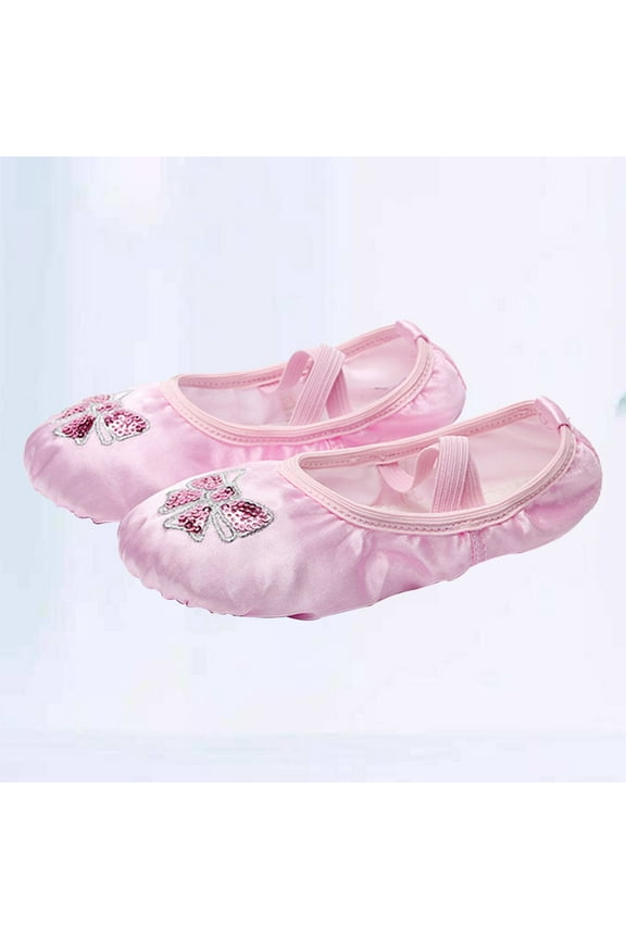 Satin Ballet Flats with Stretch Belt, Suede Sole, and Embroidery for Ballet, Gymnastics, and Dance Practice
