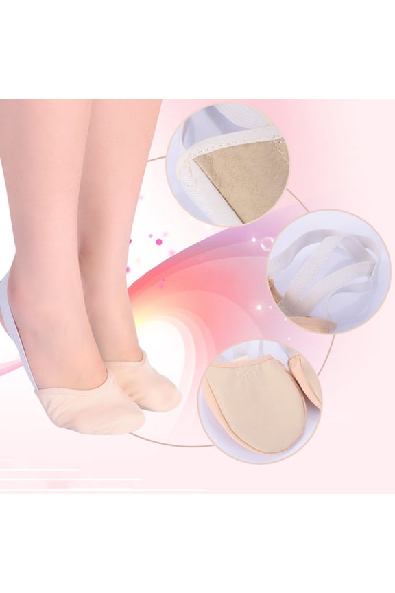 Stretch Canvas Ballet Half Sole Shoes with Double Elastic Straps and Reinforced Stitched Toe Patch for Dance