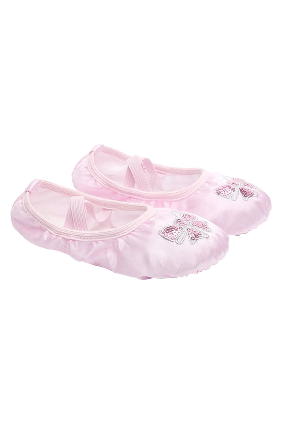 Stretch Satin Ballet Flats with Sole and Ribbon Tie for Ballet, Jazz, Yoga, and Modern Dance Practice