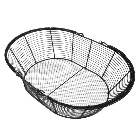 LOLIPPYY Sturdy Black Metal Wire Basket with Handles for Fruit Storage and Kitchen Organization