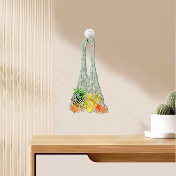 LOLIPPYY Green Cotton Mesh Produce Bag Handwoven Woven Shoulder Bag for Shopping