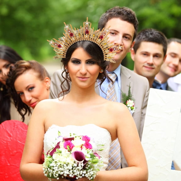 LOLIPPYY Stylish Multi Color Bridal Crown Headpiece for Wedding Party and Photoshoots