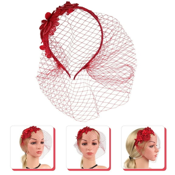 LOLIPPYY Stylish Red Fascinator Hair Accessory with Mesh Veil for Wedding and Horse Racing Occasion