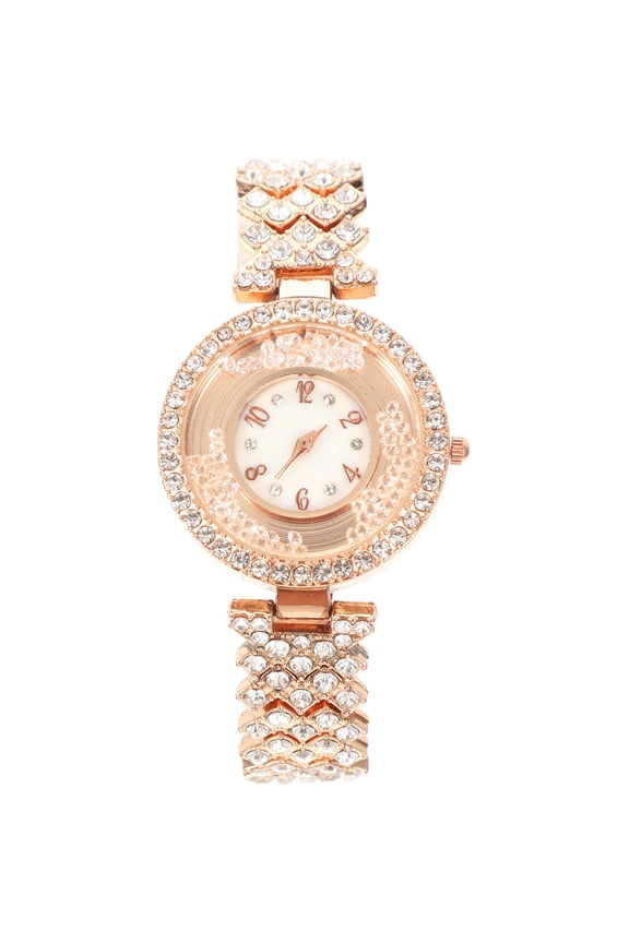 Elegant Rose Women's Quartz Watch with Sparkling Rhinestone Accents Stylish and Timepiece