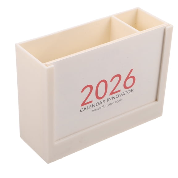 LOLIPPYY Stylish White Desktop Calendar Stand with Pen Holder and Decorative Multi-Compartment Organizer