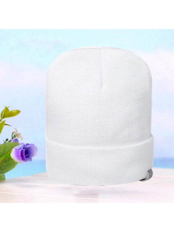 Stylish White Knit Beanie Hat with Ring Cuff Warm Winter Hat for Men and Women Outdoors