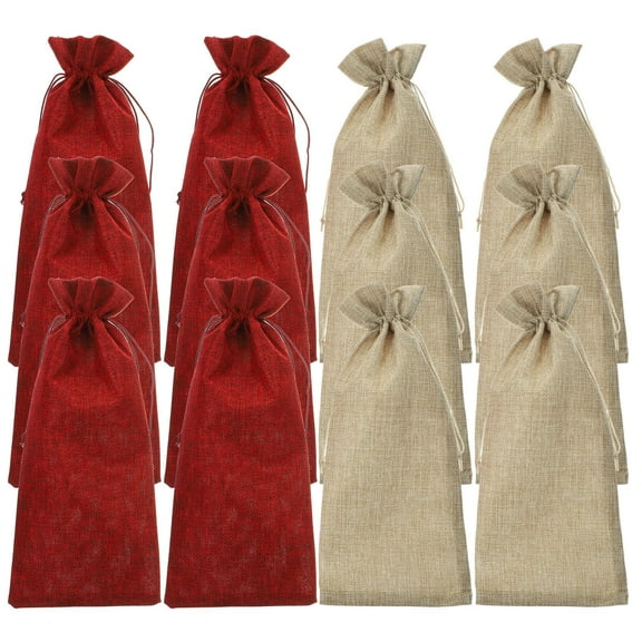 LOLIPPYY Set of 12 Stylish Wine Bags with Drawstring Closure for Wrapping and Storage, Assorted Colors, Imitation Linen