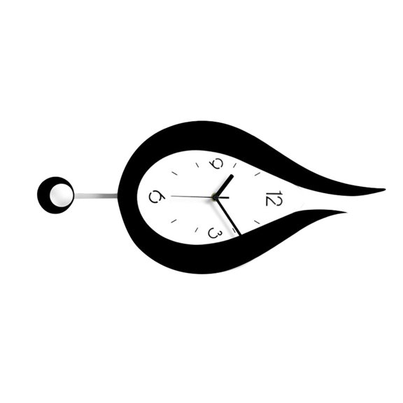LOLIPPYY Swinging Black Acrylic Wall Clock with Water Drop Shape and Easy to Clean Polished Finish
